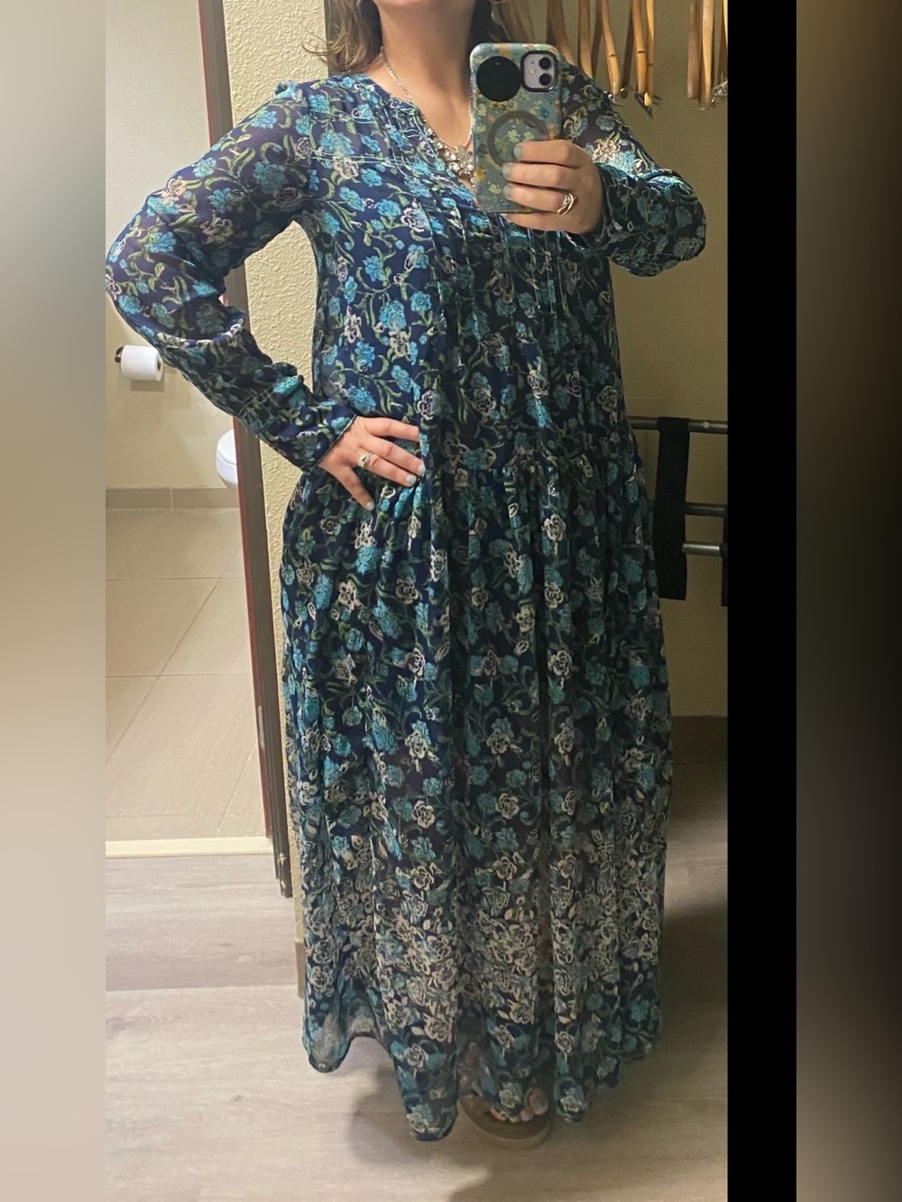 Free People Navy & Teal Floral Maxi Dress